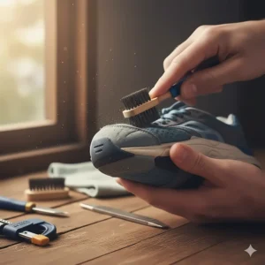 Cleaning and roughening the shoe sole before applying the best glue for shoe soles.