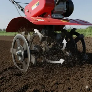 Diagram illustrating the effectiveness of counter-rotating tines for preparing deeply cultivated garden beds.