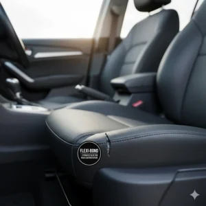 A finished repair demonstrating the strongest glue for faux leather on a car seat.