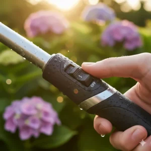 Detailed illustration of a durable thumb control valve for adjusting water flow on the best garden wand.