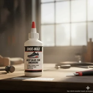 A bottle of the top-rated shoe adhesive recognized as the best glue for sneakers for long-lasting repairs.