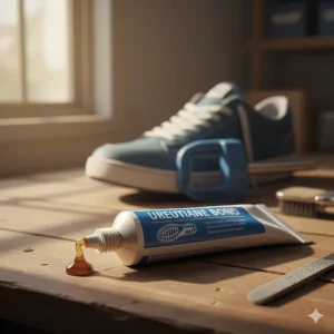 A tube of high-strength urethane adhesive, a strong contender for the best glue for shoe soles.