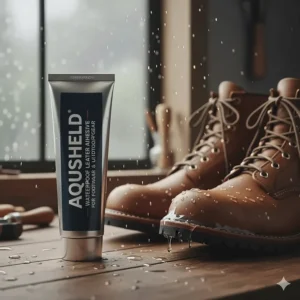 A tube of waterproof glue for leather footwear and outdoor items, ensuring a durable, moisture-resistant bond.