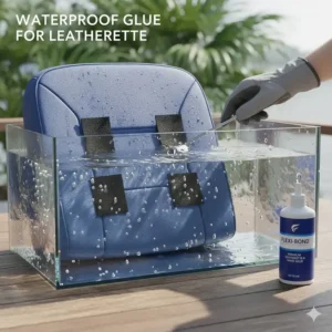 Testing a sample of waterproof glue for leatherette that will be used for outdoor boat cushions.