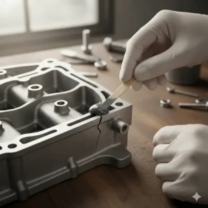 Applying the best epoxy for aluminum to fill and seal a small hole or crack in an aluminum engine block or pipe.