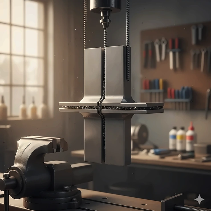 Close-up of the strongest metal to metal glue creating an incredibly durable bond between steel surfaces.