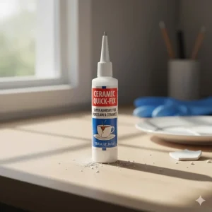 A tube of cyanoacrylate super glue, often the fastest glue for ceramic repair, with a precision nozzle.