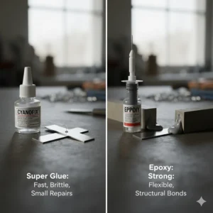 A comparison of adhesive types, including super glue and epoxy, for metal-to-metal repairs and which one offers the strongest bond.