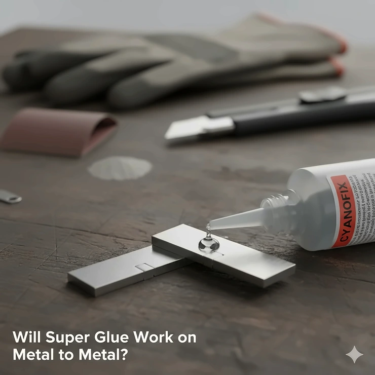 Will super glue work on metal to metal? A drop of super glue is applied to two small, pre-sanded metal pieces before bonding.