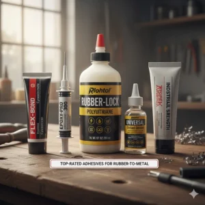 A lineup of the top-rated and recommended glues that are specifically formulated for creating a strong bond between rubber and various metal types, including cyanoacrylate and epoxy.