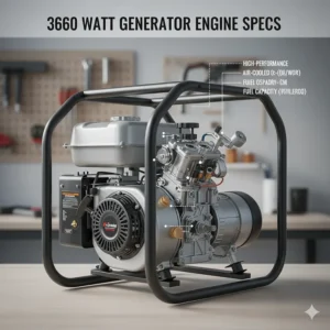 Diagram highlighting the high-performance engine and key technical specifications of the 3600-watt generator model.