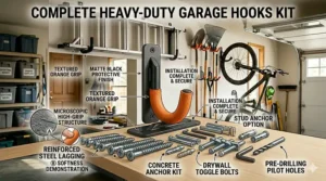Illustration of the heavy duty screws and wall anchors used for secure hook installation.