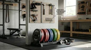 Technical drawing of a reinforced steel weight rack highlighting its high load-bearing capacity for iron plates.