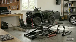 Illustration showing a 1,500-pound weight capacity rating for a heavy-duty motorcycle lift.