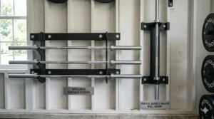 Comparison of vertical barbell holder wall mount and horizontal gun rack storage styles.