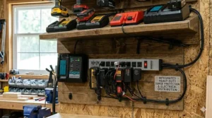 A heavy-duty surge protector mounted to a tool station to ensure safe electrical distribution.