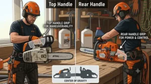 Diagram highlighting the difference in handle position between top handle and rear handle designs.