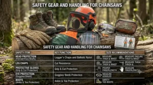 Proper safety gear and handling techniques for different chainsaw bar sizes.