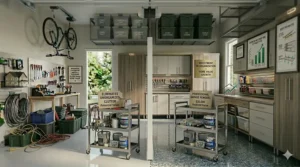 Pegboard wall system for tool organization to improve garage functionality.