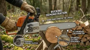 A medium-sized 18-inch chainsaw perfect for cutting firewood and felling small trees.