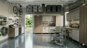 Overhead storage racks keeping clutter off the floor for a high ROI.