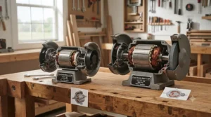 Comparison chart highlighting the typical motor horsepower differences between 6-inch and 8-inch bench grinders.