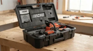 Durable carrying case for a portable electric top handle chainsaw and battery