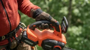 Ergonomic top-mounted handle design for balanced one-handed chainsaw control