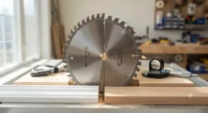 Side-by-side comparison of high-tooth-count saw blades designed for splinter-free finish trim work.
