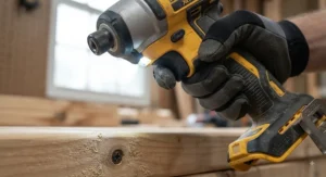 Detailed view of the ergonomic rubber grip and built-in LED work light on a top-rated impact driver.