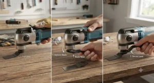 Step-by-step guide showing a beginner how to safely change an oscillating tool blade.