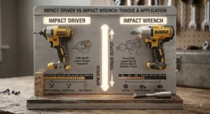A comparison chart showing the differences in torque output and application between an impact driver and an impact wrench