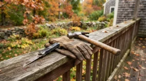A basic tool set for new homeowners ready for seasonal home maintenance and gutter checks.