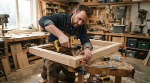 Building a wooden bookshelf using the best cordless brad nailer for fast joint fastening