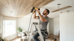 Installing decorative ceiling beams using the best cordless finish nailer for trim
