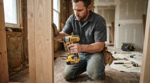 Using the best cordless finish nailer for trim around a newly installed interior door frame.