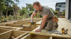 Testing the best framing nailer on a custom deck framing project outdoors.