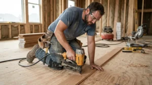 Installing subflooring while reviewing coil framing nailer vs stick effectiveness