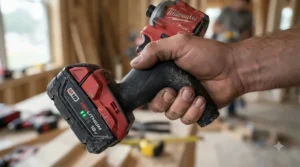 Detailed view of the comfortable rubber grip on the best cordless brad nailer during operation