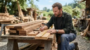 A DIY homeowner referencing a fencing nailer nail size guide before building a backyard privacy fence.