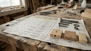 A close-up of a fence board thickness and nail length chart featured in a professional fencing nailer nail size guide.