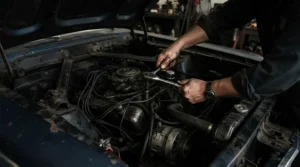 Using a metric wrench set to tighten bolts during a weekend import vehicle repair project.