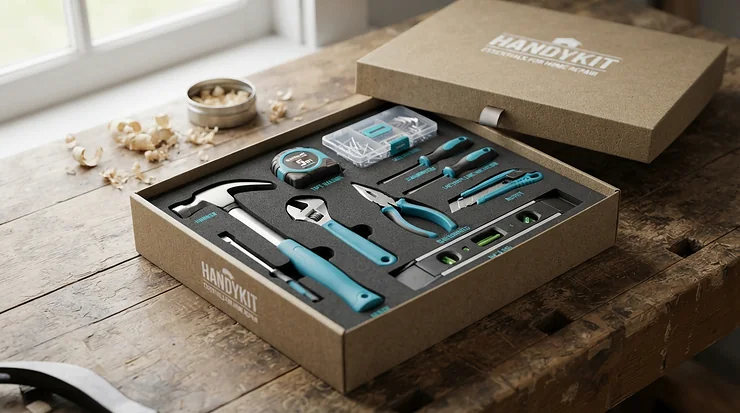 A neatly packaged tool set for women beginners presented as a practical housewarming gift.