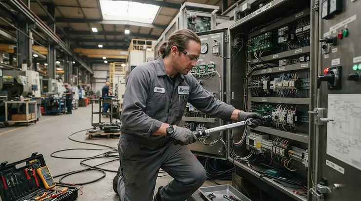 Heavy-duty 1000v insulated screwdriver set for electricians shown during industrial equipment maintenance.
