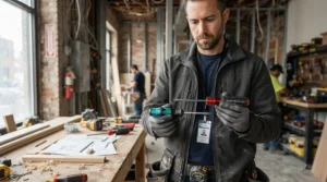 An electrician testing cushion grip handles while evaluating a klein tools vs craftsman screwdriver set